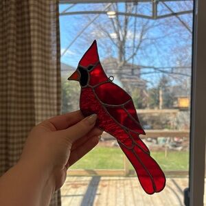 Red Cardinal Stained Glass Bird Ornament